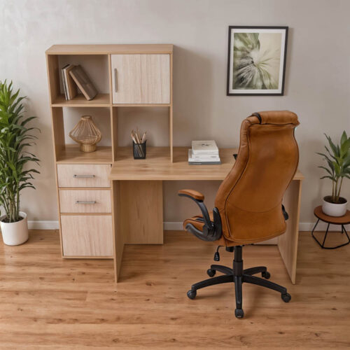 Γραφείο με βιβλιοθήκη Scarlet pakoworld σε sonoma-λευκή απόχρωση 161x60x150εκ (x1)