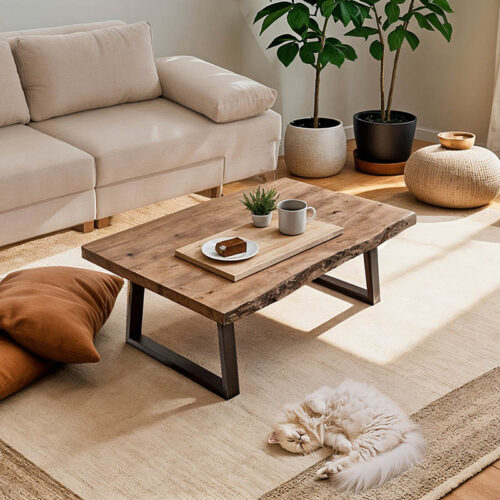 Τραπέζι σαλονιού Miles pakoworld μασίφ ξύλο ακακίας πάχους 3.7-4εκ σε φυσική απόχρωση με μαύρα μεταλλικά πόδια 115x60x45εκ (x1)