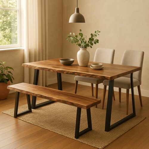 Παγκάκι Miles Slim pakoworld μασίφ ξύλο ακακίας σε φυσική απόχρωση με μαύρα μεταλλικά πόδια 160x40x45εκ (x1)