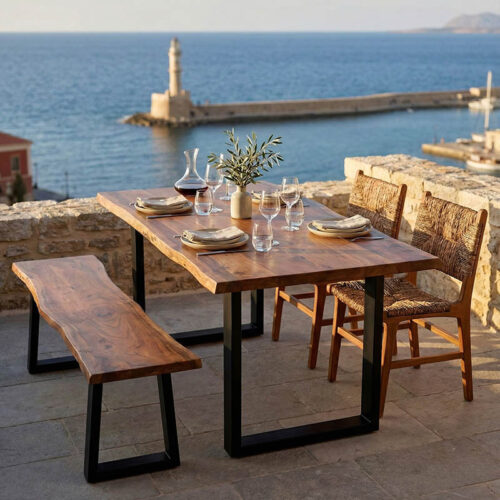 Τραπέζι Miles pakoworld μασίφ ξύλο ακακίας πάχους 3.7-4εκ σε καρυδί απόχρωση με μαύρα μεταλλικά πόδια 160x90x76εκ (x1)