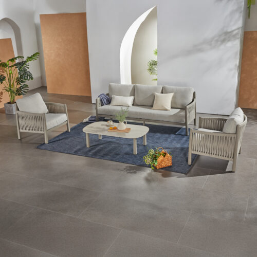 Σαλόνι εξωτερικού χώρου Feralda pakoworld μπεζ αλουμίνιο-rope με ύφασμα σε απόχρωση ανοιχτό γκρι (x1)