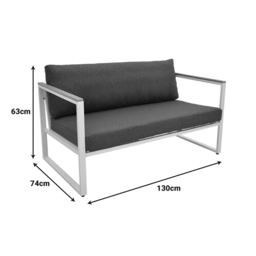 Καναπές διθέσιος Aurelio pakoworld μαύρο μέταλλο με μαύρα μαξιλάρια 130x74x63εκ (x1)
