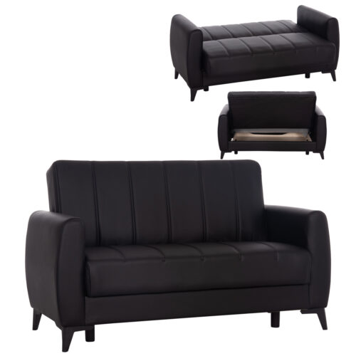 ΚΑΝΑΠΕΣ ΚΡΕΒΑΤΙ ΜΕ ΑΠΟΘ.ΧΩΡΟ ΔΙΘΕΣΙΟΣ NIKKO HM3293.11 ΜΑΥΡΟ PU 144x75x84Υεκ. (x1)