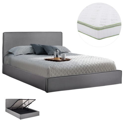 ΚΡΕΒΑΤΙ ΔΙΠΛΟ ΜΕ ΑΠΟΘ.ΧΩΡΟ & ΣΤΡΩΜΑ ALLIE HM21170 ΓΚΡΙ ΥΦΑΣΜΑ--ΓΙΑ 160x200εκ (x1)