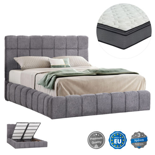 ΚΡΕΒΑΤΙ ΔΙΠΛΟ ΜΕ ΣΤΡΩΜΑ & ΑΠΟΘ.ΧΩΡΟ RAMON HM21168 ΓΚΡΙ ΜΠΟΥΚΛΕ--ΓΙΑ 160x200εκ (x1)