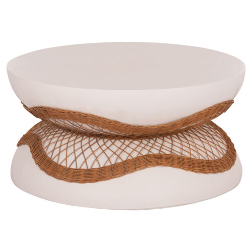 ΤΡΑΠΕΖΙ ΣΑΛΟΝΙΟΥ ANNA HM18157.02 FIBER CEMENT ΛΕΥΚΟ-ΦΥΣΙΚΟ RATTAN--Φ92x44.5Υεκ (x1)