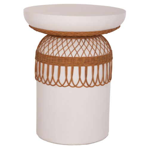 ΒΟΗΘΗΤΙΚΟ ΤΡΑΠΕΖΙ PRILEP HM18159.02 FIBER CEMENT ΛΕΥΚΟ & RATTAN--Φ60x76,5Υεκ (x1)