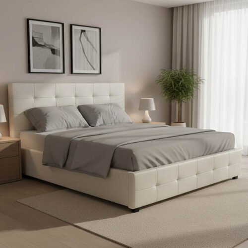 Κρεβάτι Roi pakoworld 160x200 PU λευκό ματ + αποθηκευτικό χώρο (x1)