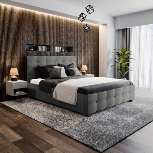 Κρεβάτι Roi pakoworld 160x200 ύφασμα ανθρακί + αποθηκευτικό χώρο (x1)