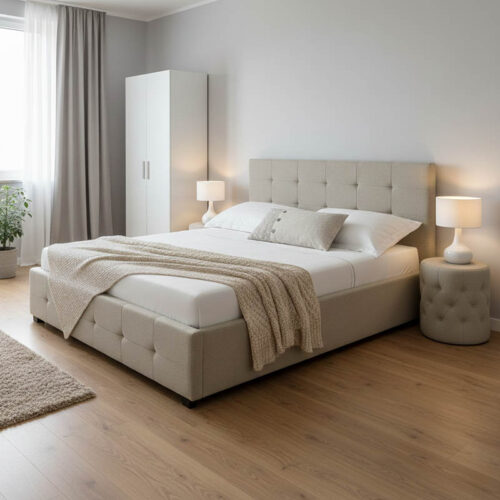 Κρεβάτι Roi pakoworld με αποθηκευτικό χώρο ύφασμα εκρού 160x200εκ (x1)