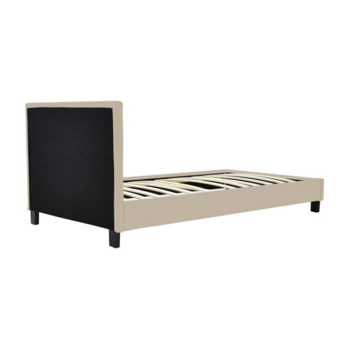 Κρεβάτι Nevil pakoworld ύφασμα εκρού με ξύλινο μαύρο πόδι 90x190εκ (x1)