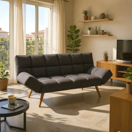 Καναπές - κρεβάτι 3θέσιος Freddo pakoworld ύφασμα ανθρακί 181x81x86εκ (x1)