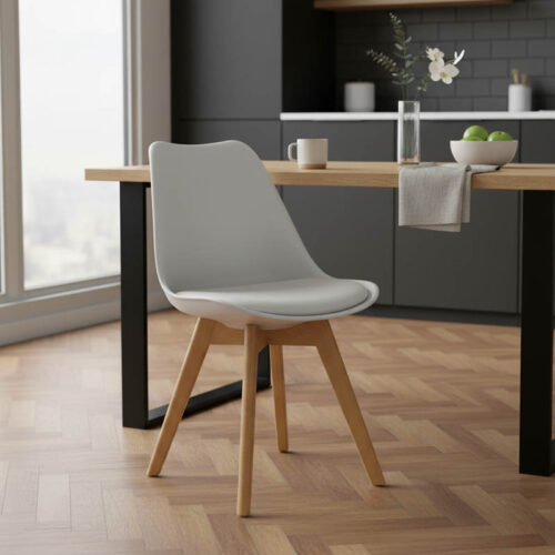 Καρέκλα Gaston pakoworld PP-PU λευκό-φυσικό πόδι 43x51x75εκ (x1)