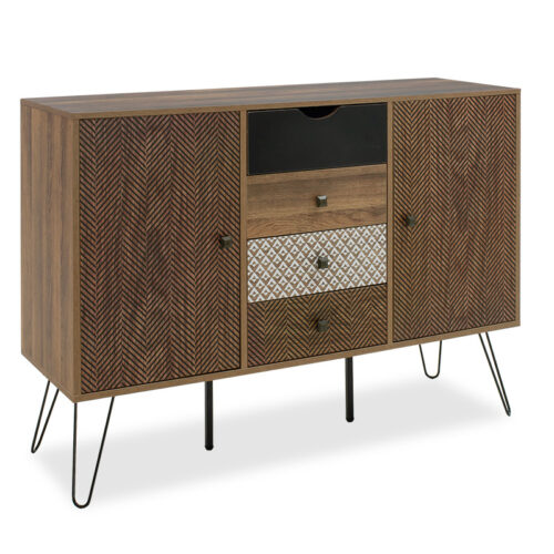 Μπουφές Boho pakoworld με τέσσερα συρτάρια καρυδί μεταλλικά πόδια 122x39,5x86εκ (x1)