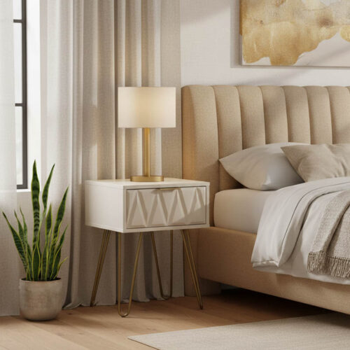 Κομοδίνο Isla pakoworld χρώμα λευκό painting-χρυσό 42x35x55εκ (x1)