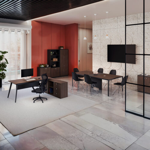 Γραφείο εργασίας επαγγελματικό αναστρέψιμο Denith pakoworld ανθρακί-καρυδί 200x160x75εκ (x1)