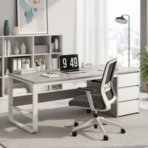 Γραφείο Salto pakoworld με συρταριέρα-MDF γκρι-λευκό 120x48x74εκ (x1)