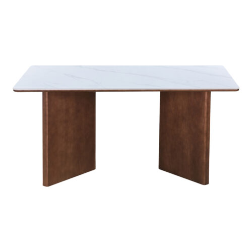 Τραπέζι Versy pakoworld sintered stone-mdf σε λευκό μαρμάρου με καρυδί βάση 160x90x75εκ (x1)