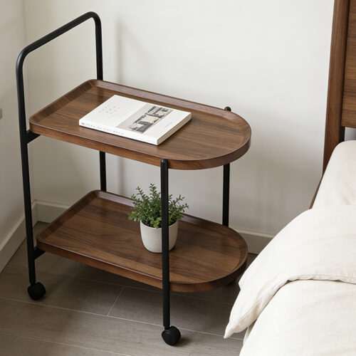 Βοηθητικό τραπέζι Whelea pakoworld τροχήλατο mdf-μέταλλο καρυδί-μαύρο 40x60x69εκ (x1)