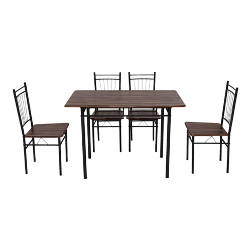 Τραπεζαρία Roza pakoworld σετ 5τμχ mdf καρυδί με μεταλλικό μαύρο πόδι 110x60x75εκ (x1)