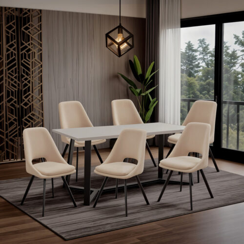 Καρέκλα Initiate pakoworld ύφασμα cream-πόδι μαύρο (x2)