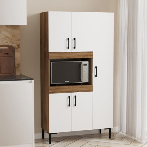 Ντουλάπα κουζίνας Defne pakoworld χρώμα λευκό-καρυδί 89x37.5x160εκ (x1)