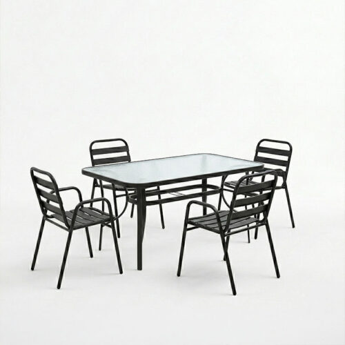 Τραπεζαρία Sussie-Ensure pakoworld 5τεμ μέταλλο-γυαλί σε μαύρη απόχρωση 140x80x70εκ (x1)