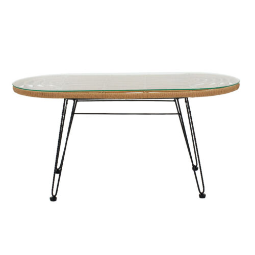 Τραπέζι Naoki pakoworld μέταλλο μαύρο-pe φυσικό-γυαλί 100x45x46εκ (x1)