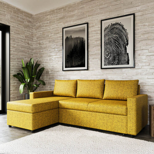 Concept Γωνιακός Καναπές Κρεβάτι με Αναστρέψιμη Γωνία & Αποθηκευτικό Χώρο Μουσταρδί 218x153x80cm
