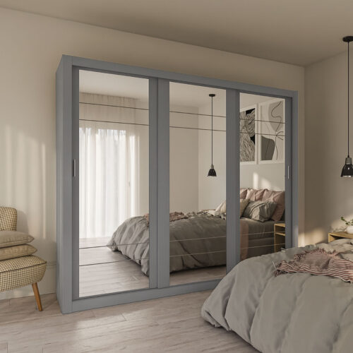 Ντουλάπα Grandio Γκρι με καθρέφτη 250x60x215cm