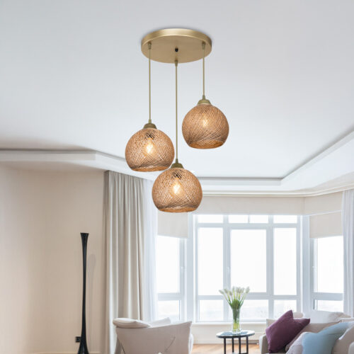 Φωτιστικό οροφής τρίφωτο PWL-1121 pakoworld Ε27 μπεζ-χρυσό Φ40x80εκ (x1)