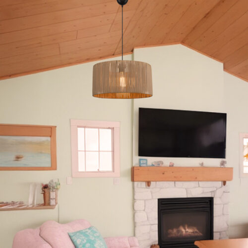 Φωτιστικό οροφής μονόφωτο Lambu pakoworld Ε27 σε φυσική απόχρωση Φ40x20εκ (x1)