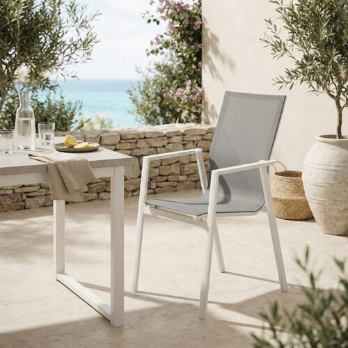 Πολυθρόνα κήπου Dashiell pakoworld αλουμίνιο λευκό textilene γκρι 57x71x93εκ (x1)