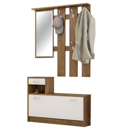 Έπιπλο εισόδου Jamie pakoworld καρυδί-λευκό 100x27,5x187εκ (x1)