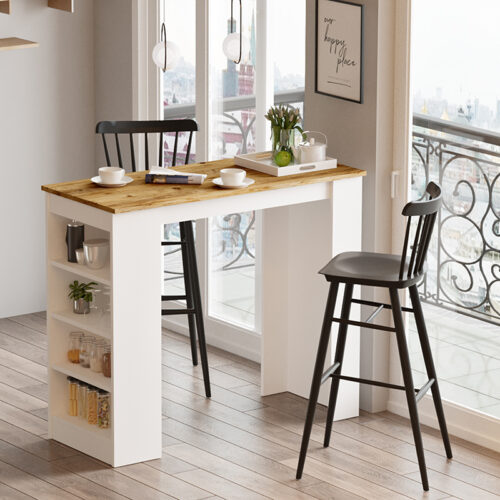 Τραπέζι μπαρ Riff pakoworld λευκό-oak 120x51.5x101.5εκ (x1)