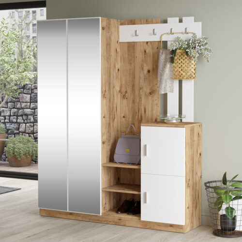 Έπιπλο εισόδου Doorse pakoworld μελαμίνης λευκό-oak 147.5x35x180εκ (x1)