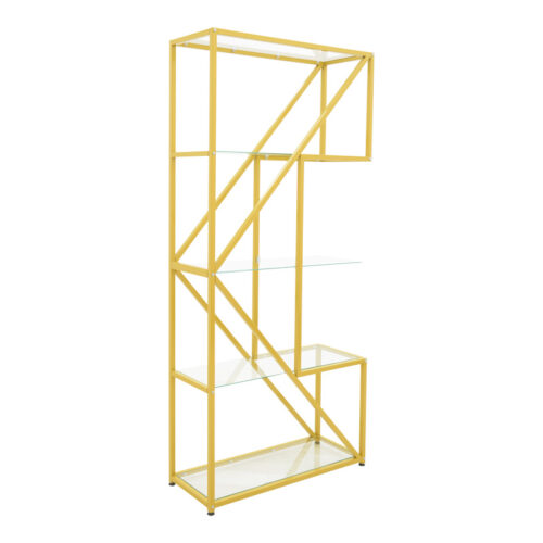 Ραφιέρα Aylan pakoworld γυαλί - μέταλλο σε χρυσή απόχρωση 100x30x177εκ (x1)