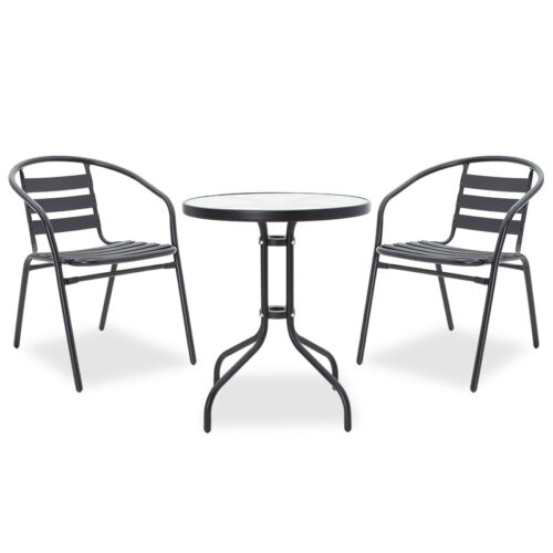 Τραπεζαρία Watson-Tade pakoworld σετ 3τεμ μέταλλο μαύρο-γυαλί Φ60x70εκ (x1)