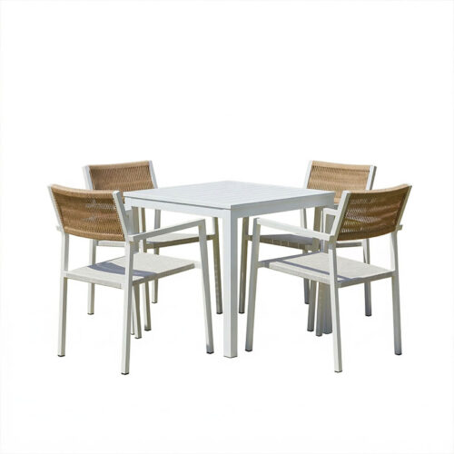 Τραπεζαρία Savor-Kliton σετ 5τεμ pakoworld λευκό αλουμίνιο και rattan σε φυσικό χρώμα 80x80x74εκ (x1)