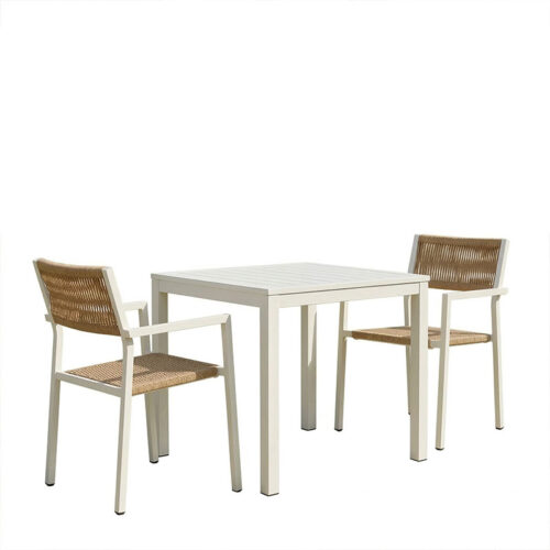 Τραπεζαρία Savor-Kliton σετ 3τεμ pakoworld λευκό αλουμίνιο και rattan σε φυσικό χρώμα 80x80x74εκ (x1)