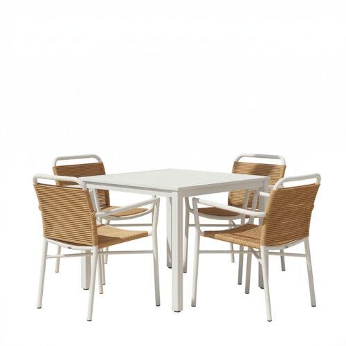 Τραπεζαρία Kliton - Clutch σετ 5τεμ pakoworld αλουμίνιο σε λευκή απόχρωση 80x80x74εκ (x1)