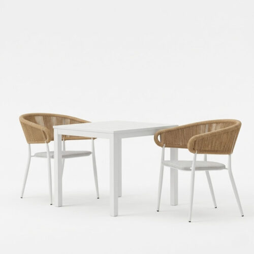 Τραπεζαρία Kliton - Raven σετ 3τεμ pakoworld αλουμίνιο σε λευκή απόχρωση 80x80x74εκ (x1)