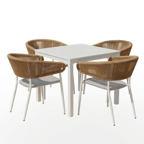 Τραπεζαρία Kliton - Raven σετ 5τεμ pakoworld αλουμίνιο σε λευκή απόχρωση 80x80x74εκ (x1)