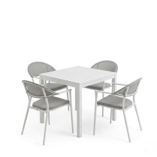 Τραπεζαρία Kliton - Pino σετ 5τεμ pakoworld αλουμίνιο σε λευκή απόχρωση 80x80x74εκ (x1)