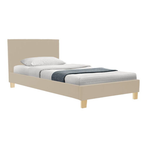 Κρεβάτι με στρώμα Nevil-Dreamer pakoworld ύφασμα μπεζ-ξύλινο πόδι σε φυσική απόχρωση 100x200εκ (x1)