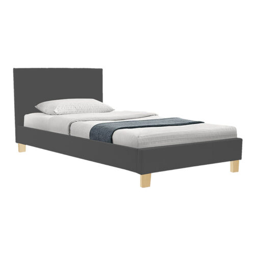 Κρεβάτι με στρώμα Nevil-Dreamer pakoworld ύφασμα ανθρακί-ξύλινο πόδι σε φυσική απόχρωση 100x200εκ (x1)