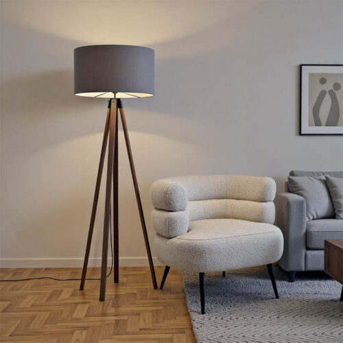 Φωτιστικό δαπέδου PWL-1059 pakoworld Ε27 καρυδί-γκρι Φ38x140εκ (x1)