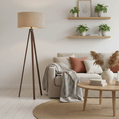 Φωτιστικό δαπέδου PWL-1059 pakoworld Ε27 μπεζ-καρυδί Φ38x140εκ (x1)