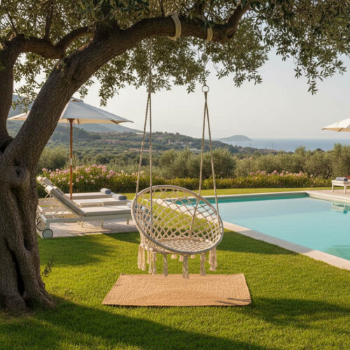 Αιώρα-κούνια κάθισμα Eventful pakoworld σχοινί μπεζ 82x82x133εκ (x1)