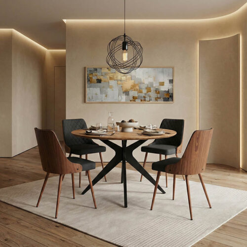 Τραπέζι Toda pakoworld mdf σε sonoma απόχρωση με μαύρα μεταλλικά πόδια Φ120x75εκ (x1)